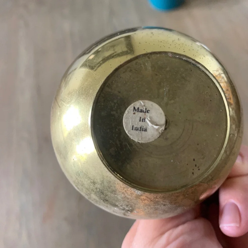 Vintage Brass Bud Vase Small Round Pitcher Handle Gold Decor Made in India 4.5in